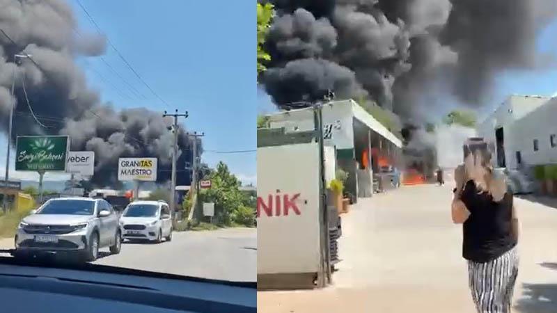 Bursa'da plastik boru deposunda yangın; siyah duman gökyüzünü kapladı