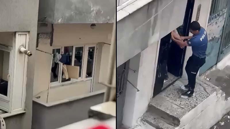 Kağıthane’de sinir krizi geçirdi evin camlarını kırıp eşyaları sokağa attı