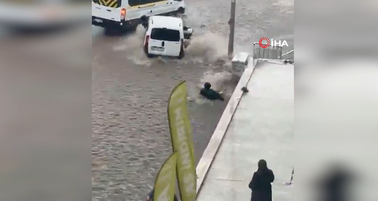 Başkent’te sel sularına kapılan kişiyi kurtarmaya çalışan vatandaşlar da sürüklendi