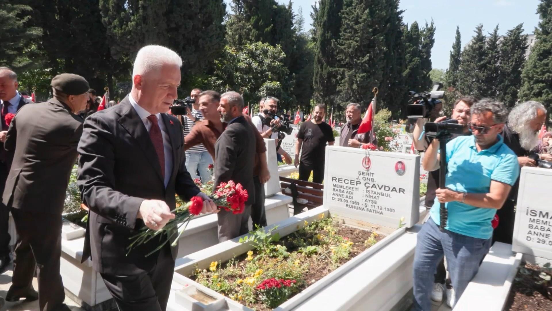 Vali Gül, Edirnekapı Şehitliği'ni ziyaret ettiİstanbul Valisi Davut Gül, Kurban Bayramı arefesinde Edirnekapı Şehitliği'ni ziyaret etti. Dua edilmesinin ardından şehitlerin kabirlerine karanfil bırakan Vali Gül, şehit yakınlarıyla sohbet etti.