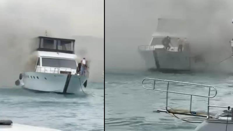 Bebek sahilinde tur teknesinde çıkan yangın söndürüldü