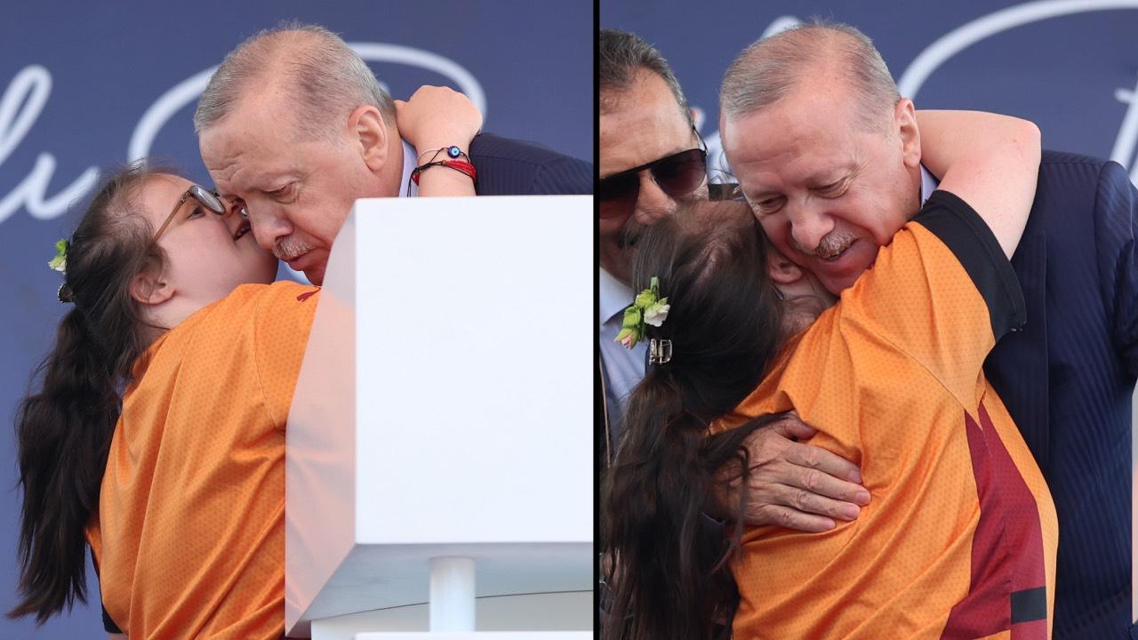 Cumhurbaşkanı Erdoğan'a sarılan Havva: Seni çok seviyorum demek için yanına koştum