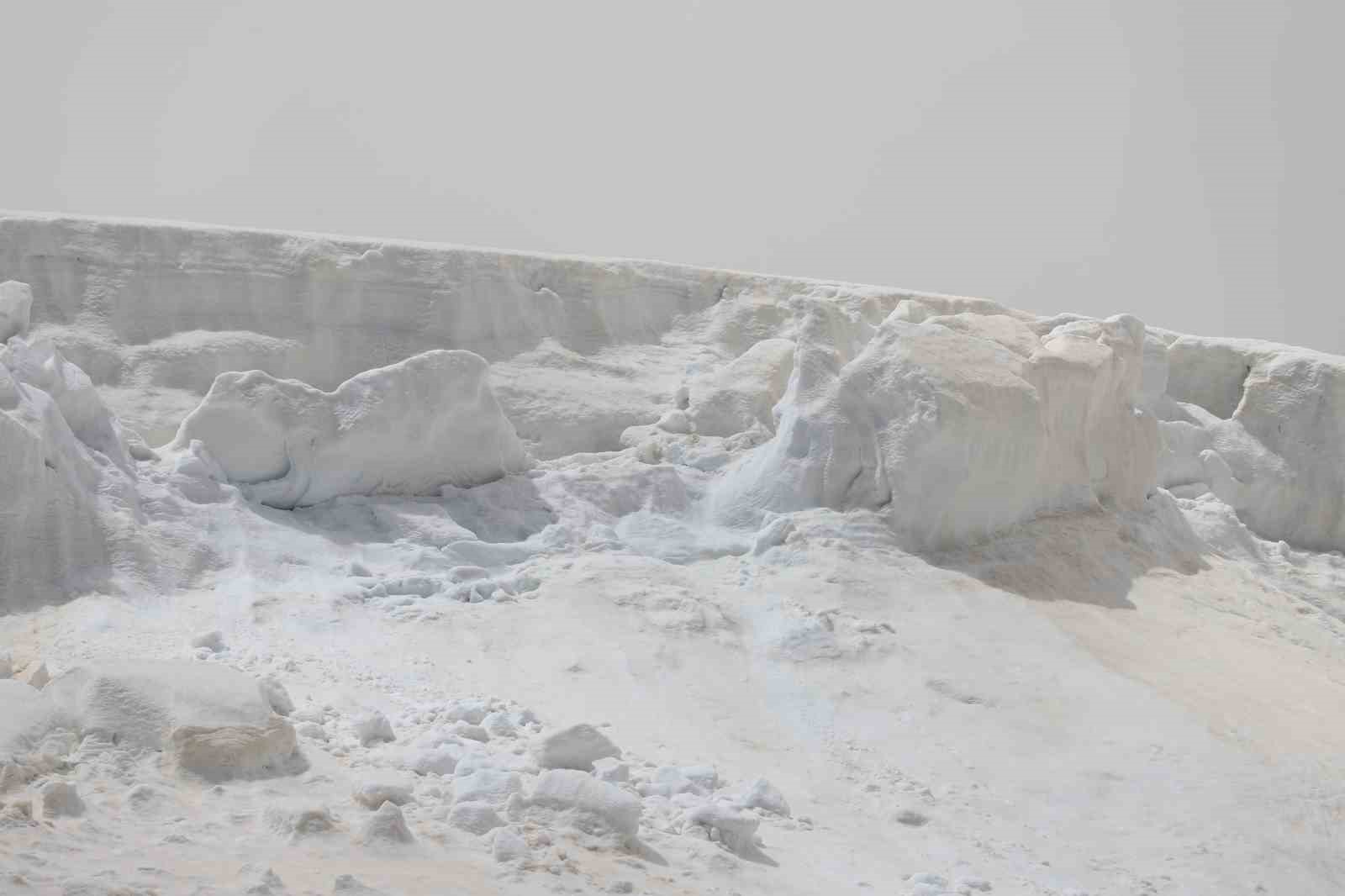 Kandilli Sıra Dağları’nın zirvesindeki kar kütleleri dron ile görüntülendi
