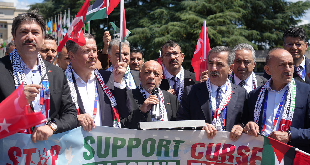 HAK-İŞ, BM Cenevre Ofisi önünde Filistin'e destek gösterisi düzenledi