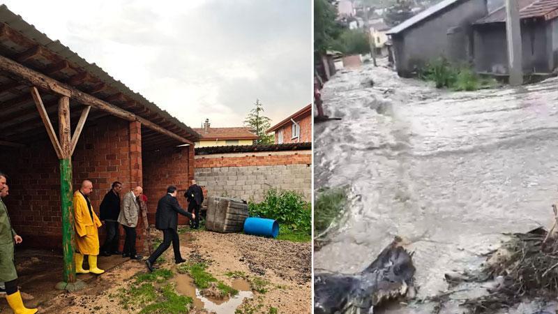 Sağanak sonrası dere taştı, bahçe ve ahırları su bastı