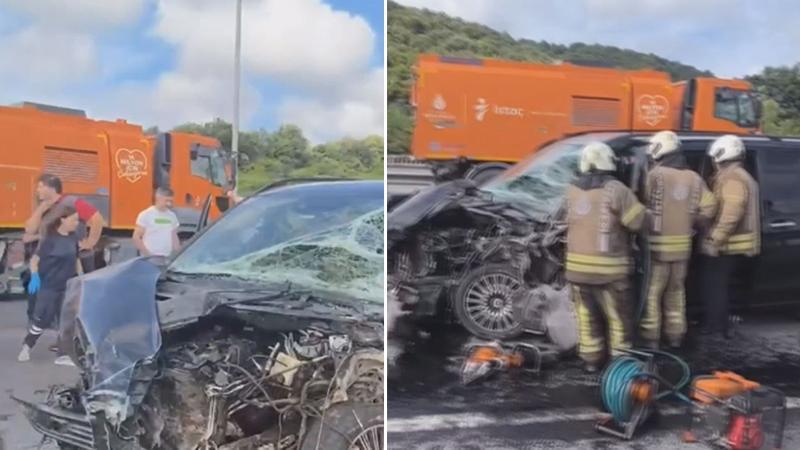 Eyüpsultan'da yol bakım kamyonetine minibüs çarptı: 6 yaralı