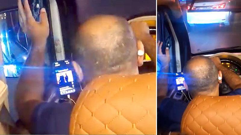 Esenyurt'ta direksiyon başında video izleyen minibüs şoförü kamerada